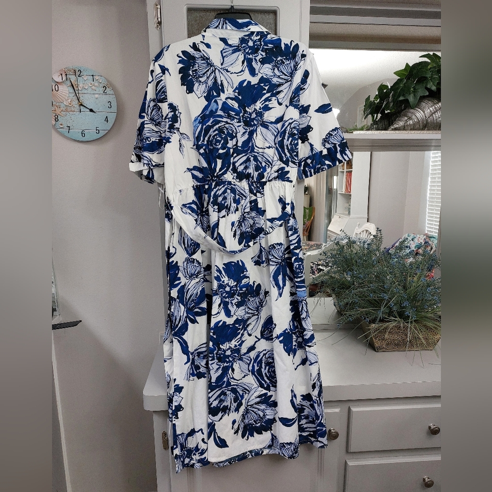 SALE DKNY Blue Floral Cotton Shirtdress 16 NWT - Picture 6 of 6
